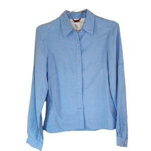 The North Face Long Sleeve Button Front Blue Blouse Top
